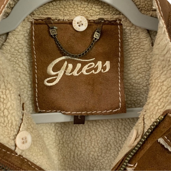 Vintage Guess Shearling Vegan Leather Front Zip Winter Jacket Women’s Size Large - Picture 9 of 10